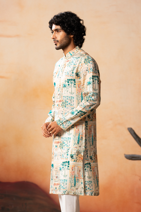 Foret — Cream Forest Print Silk Kurta