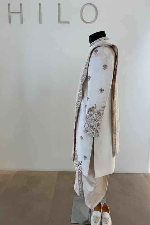 Crudo — Ivory Hand Embroidered Dupion Silk Sherwani Set