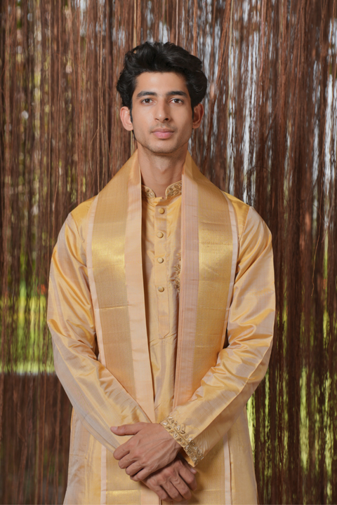Ambaram Kanjivaram — Gold Hand Embroidered Kanjivaram Pattu Tissue Silk Kurta Set