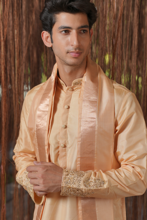 Sahara Kanjivaram — Copper Hand Embroidered Kanjivaram Pattu Silk Kurta Set