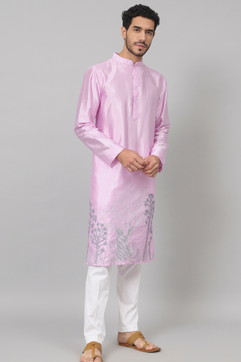 Lila — Lavender Embroidered Semi Raw Silk Kurta