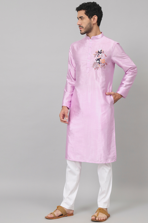 Lavie — Lavender Embroidered Semi Raw Silk Kurta