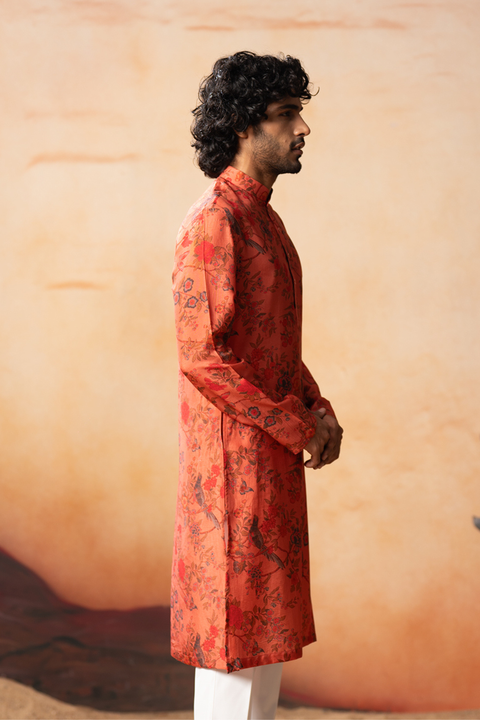 Blume — Floral Jal Print Russian Silk Kurta