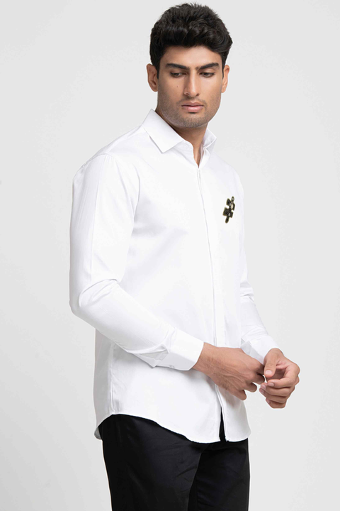 Riddle β White Hand Embroidered Giza Cotton Shirt
