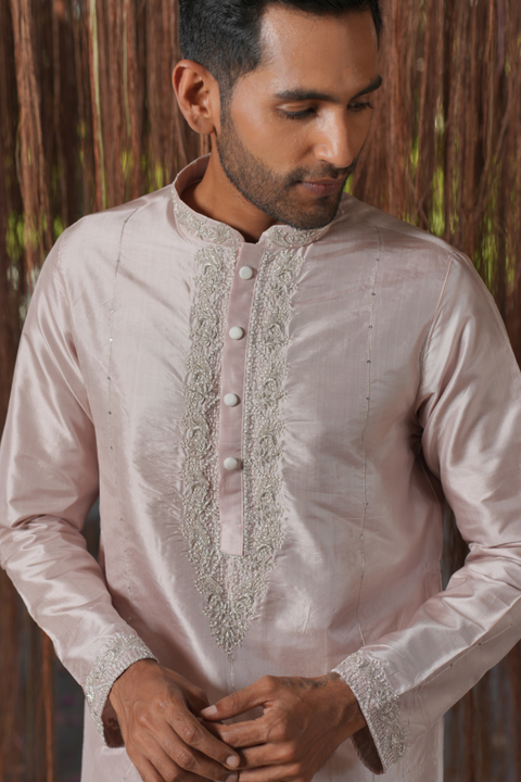 Nyra Kanjivaram — Sandstone Thread Embroidered Kanjivaram Pattu Silk Kurta Set