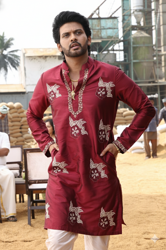 Velvet Wine — Maroon Hand Embroidered Dupion Silk Kurta Set