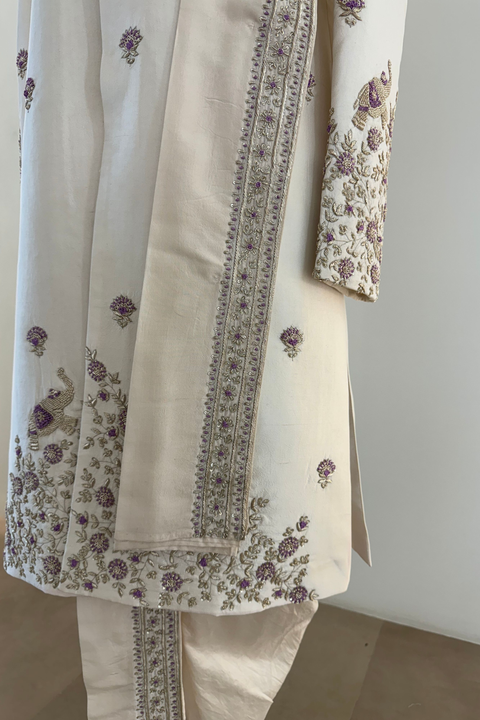 Crudo — Ivory Hand Embroidered Dupion Silk Sherwani Set