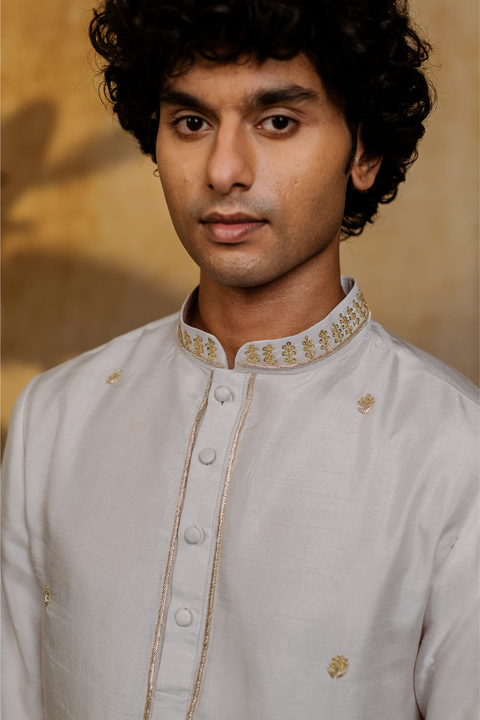 Mandala β Off-White Hand Embroidered Falling Raw Silk Kurta