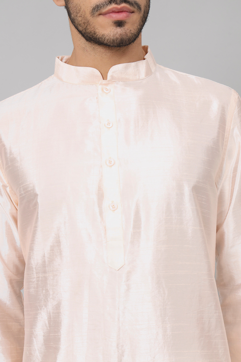 Abrikos — Peach Embroidered Falling Raw Silk Kurta