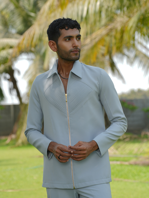 Linear Luxe ā Light Blue 4-Way Stretch Shacket
