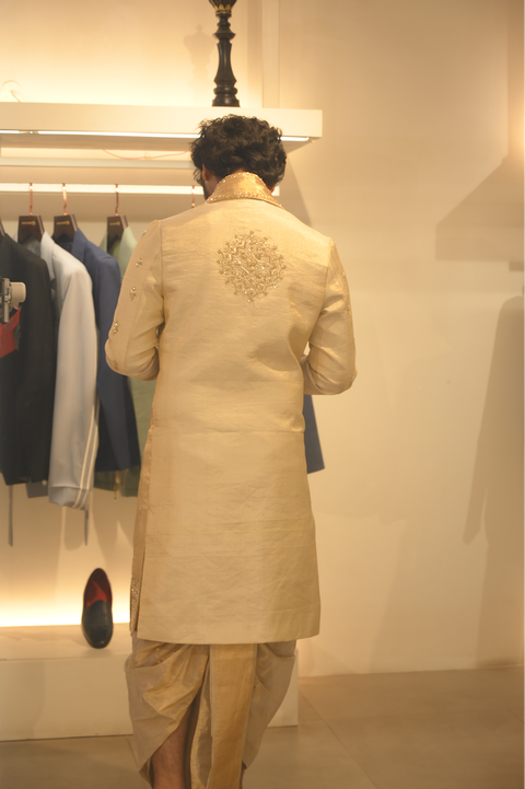 Swarnika — Gold Hand Embroidered Double Tissue Pattu Sherwani Set