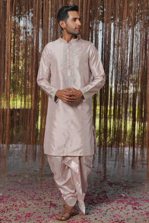Nyra Kanjivaram — Sandstone Thread Embroidered Kanjivaram Pattu Silk Kurta Set