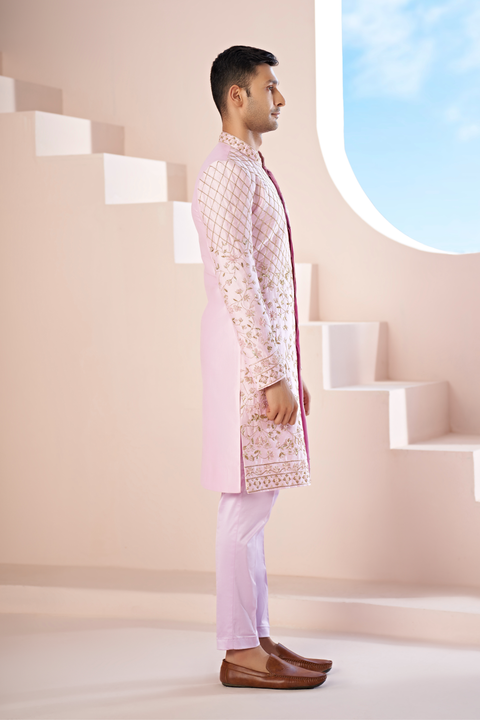 Elysium — Pink Hand Embroidered Dupion Silk Sherwani