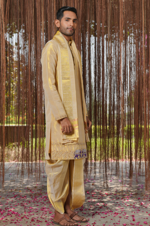 Varna Kanjivaram — Gold Thread Embroidered Kanjivaram Pattu Tissue Silk Kurta Set