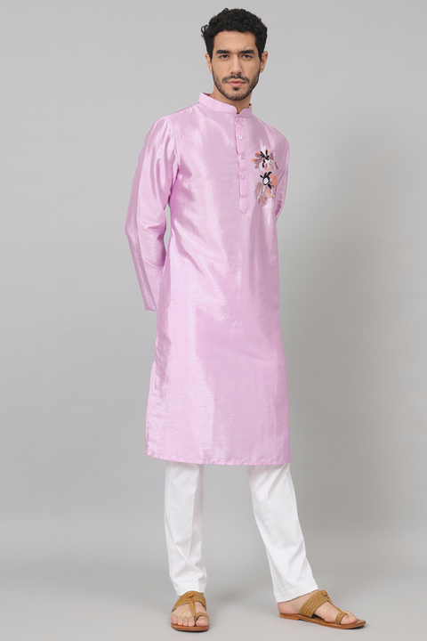 Lavie β Lavender Embroidered Falling Raw Silk Kurta