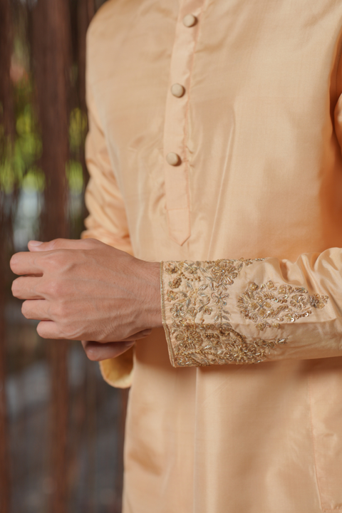 Sahara Kanjivaram — Copper Hand Embroidered Kanjivaram Pattu Silk Kurta Set