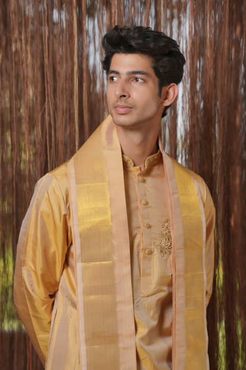 Ambaram Kanjivaram — Gold Hand Embroidered Kanjivaram Pattu Tissue Silk Kurta Set