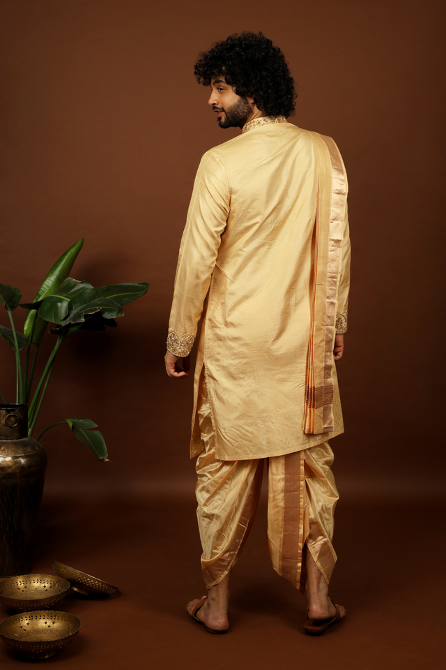 Dorado — Rose Gold Hand Embroidered Pattu Kurta Set