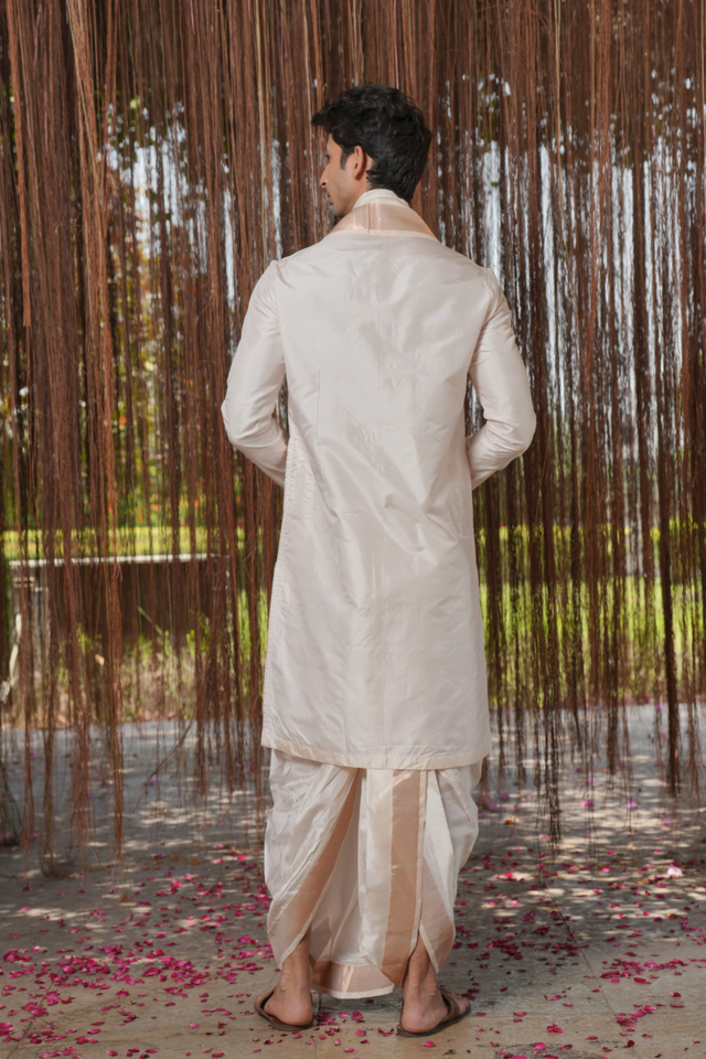 Pushkaram Kanjivaram — Cream Hand Embroidered Kanjivaram Pattu Silk Kurta Set