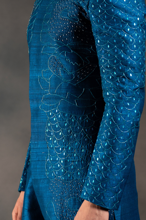 Starlit Indigo — Indigo Hand Embroidered Raw Silk Sherwani