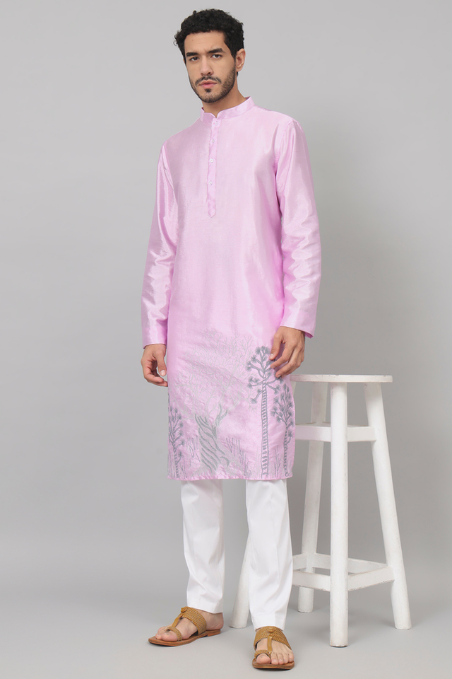 Lila — Lavender Embroidered Semi Raw Silk Kurta