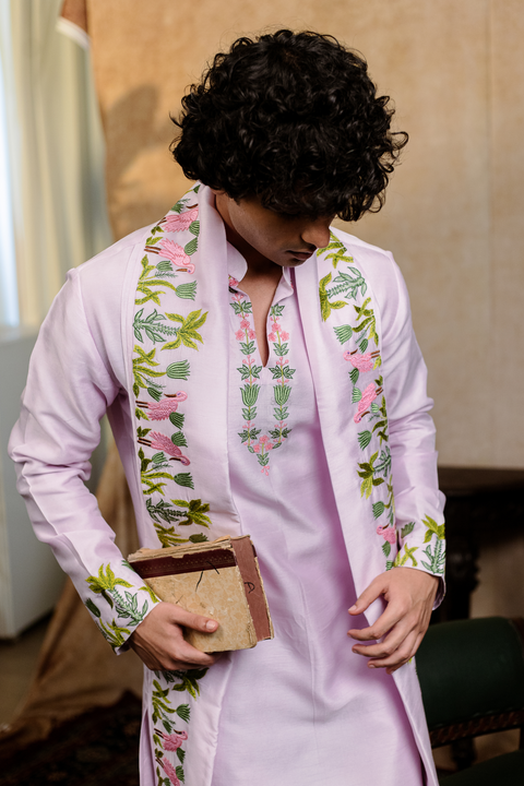 Taruni Hamsa — Lavender Embroidered Falling Raw Silk Kurta