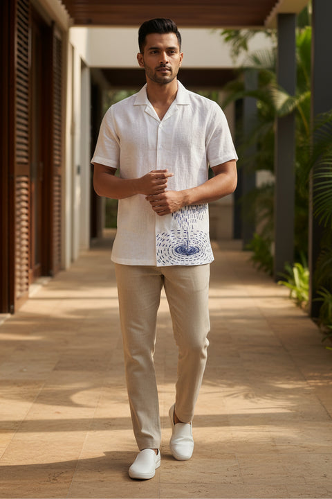 Nivra β White Embroidered Linen Shirt
