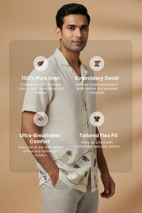 Pinora β Pineapple Embroidered Linen Shirt