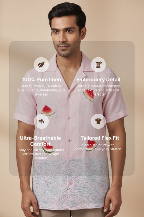 Melon β White Embroidered Linen Shirt