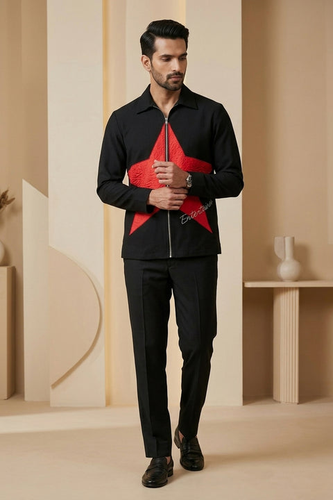 Enzo — Black Thread Embroidered British Fabric Shacket