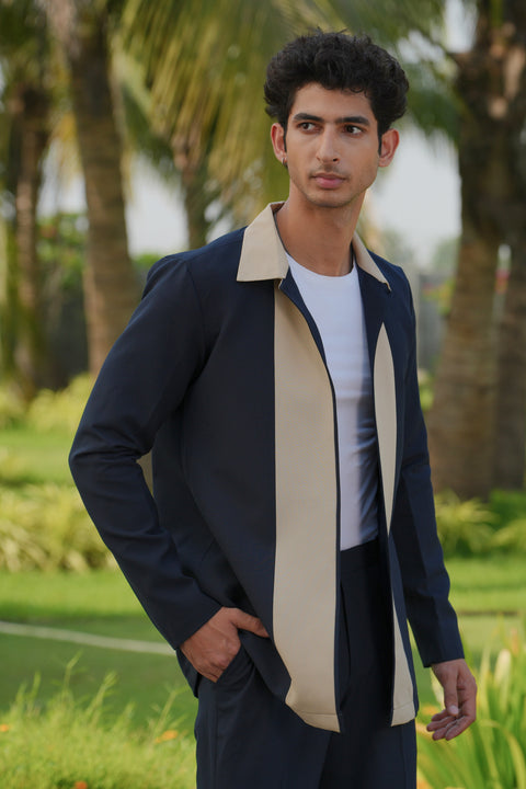Duo Draft — Navy Blue 4-Way Stretch Shacket