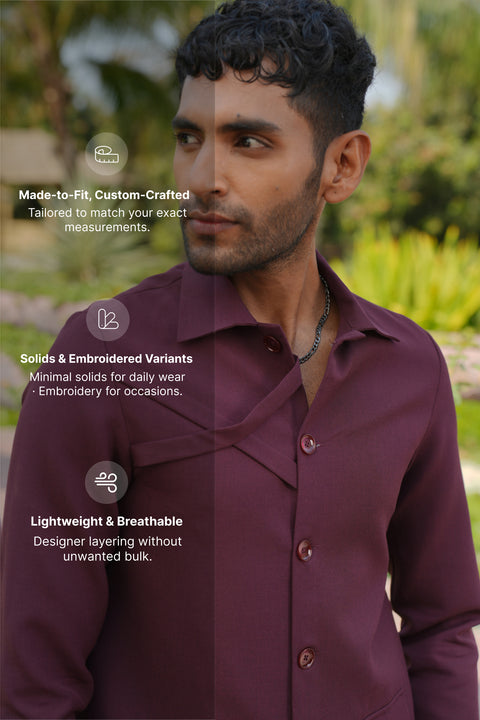 Mono Merge — Burgundy 4-Way Stretch Shacket