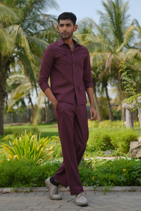 Mono Merge — Burgundy 4-Way Stretch Shacket