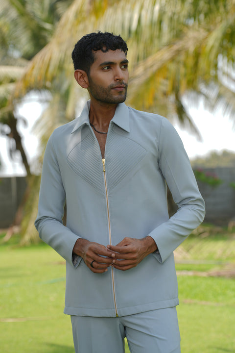 Linear Luxe ā Light Blue 4-Way Stretch Shacket