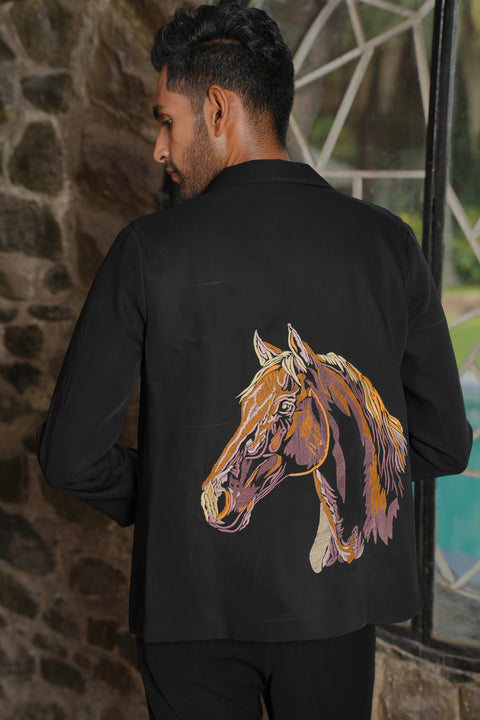 Stirrup — Black British Fabric Shacket