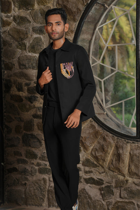 Stirrup — Black British Fabric Shacket
