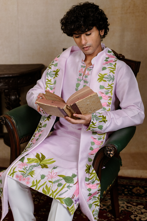 Taruni Hamsa β Lavender Embroidered Falling Raw Silk Kurta