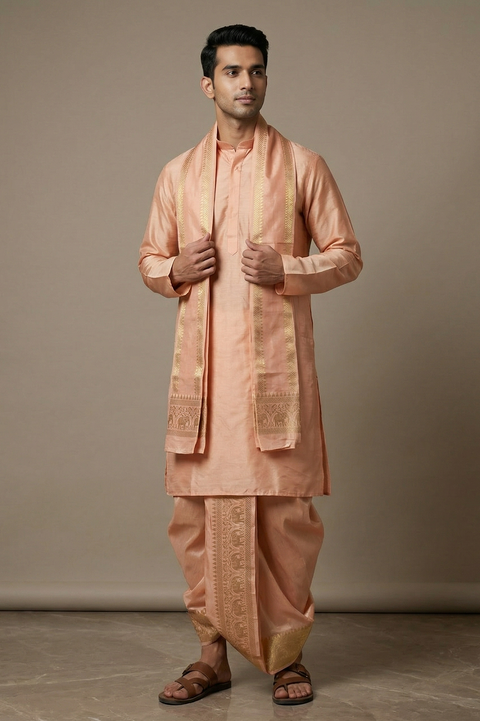 Aruna — Pastel Pink Raghukula Pattu Silk Fabric