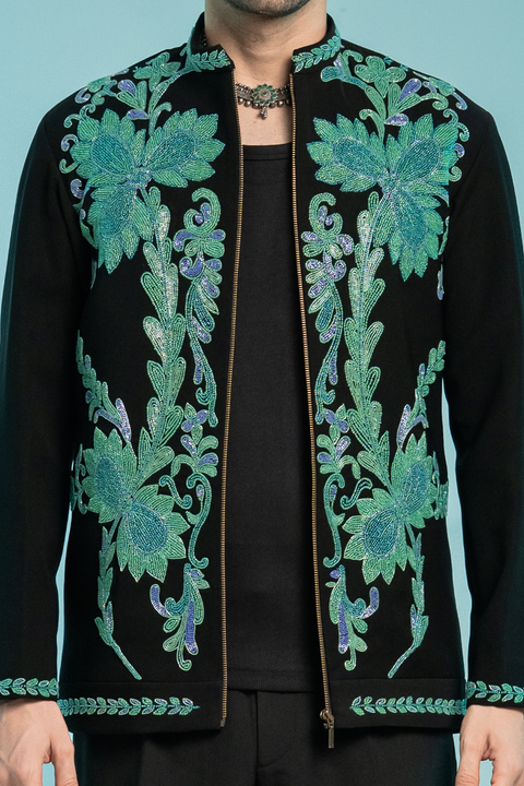 Aegean β Teal Hand Embroidered Armani Fabric Shacket