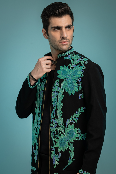 Turqelle β Teal Hand Embroidered Premium Indo-Western
