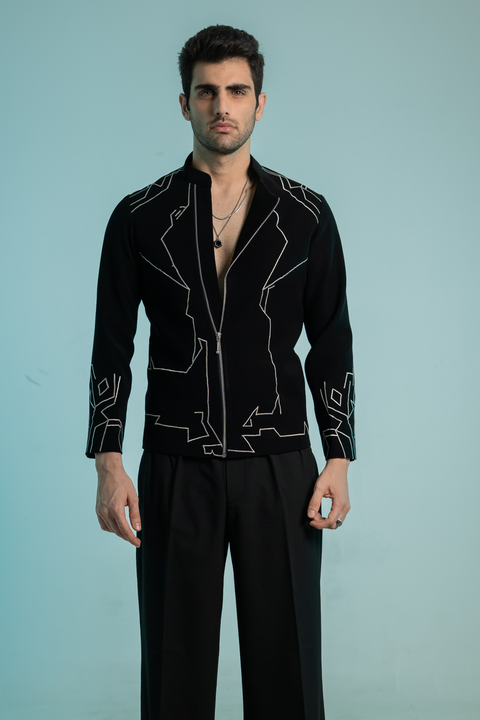 Contour — Black Thread Embroidered Armani Fabric Shacket