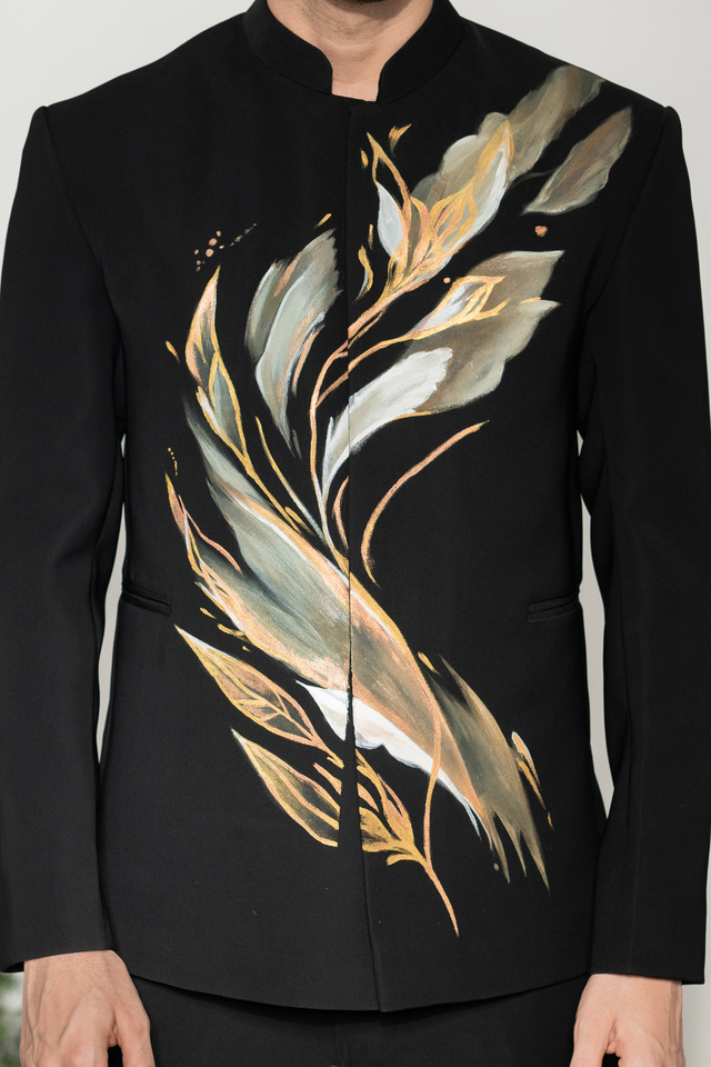 Brushline — Black Hand Painted Armani Fabric Bandhgala