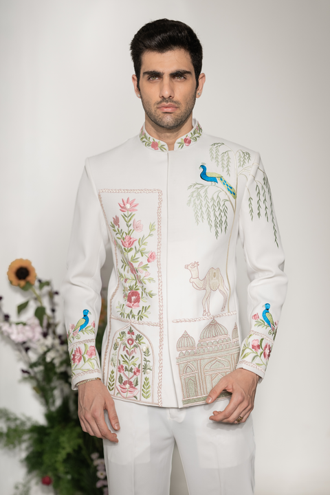 Shehnaz â Ivory Thread Embroidered Armani Fabric Bandhgala