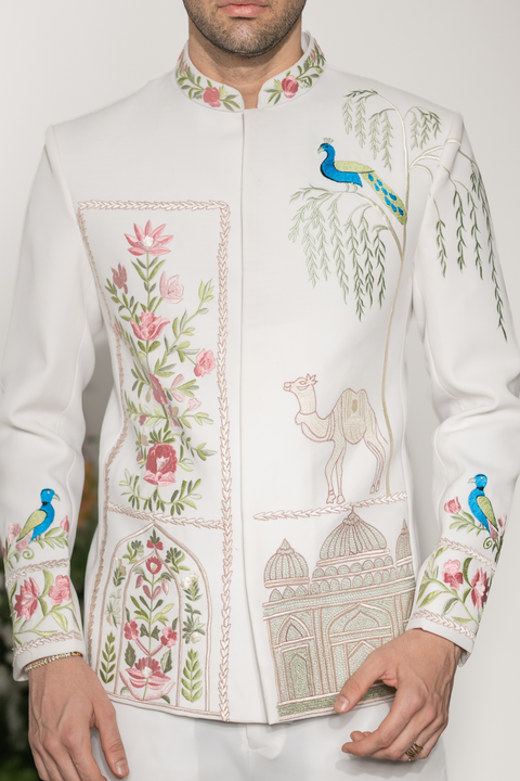 Shehnaz â Ivory Thread Embroidered Armani Fabric Bandhgala