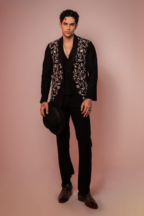 Cassian — Black Hand Embroidered Armani Fabric Shacket