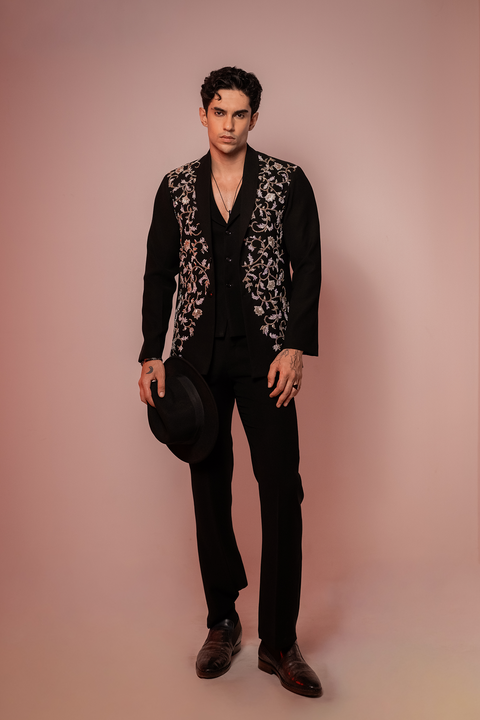 Cassian — Black Hand Embroidered Armani Fabric Shacket
