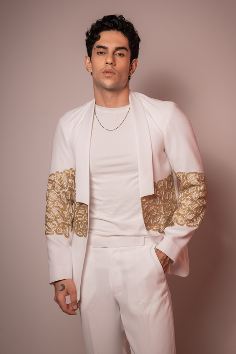 Ivory Loom — Ivory Hand Embroidered Armani Fabric Blazer