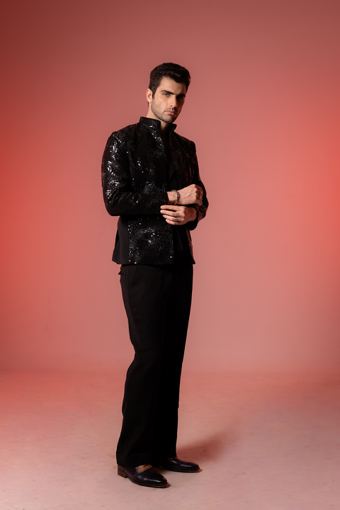 Glitz β Black Sequin Embroidered Armani Fabric Bling Blazer Set
