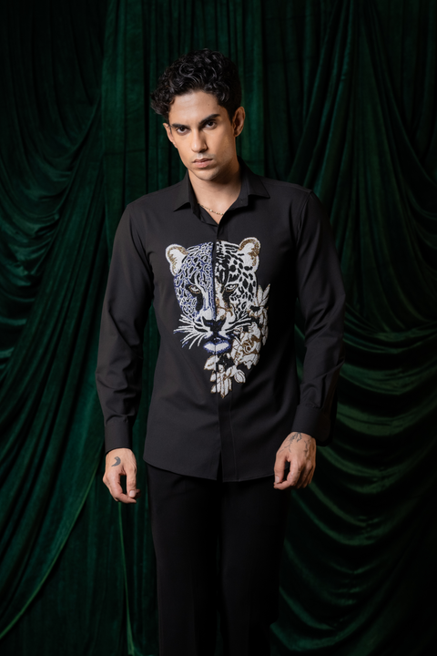 Strix — Black Hand Embroidered 4-Way Stretch Shirt