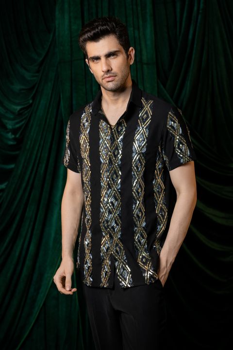 Kairo â Black Hand Embroidered Armani Fabric Shirt